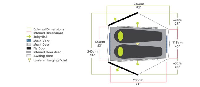 ZEMPIRE Zeus 2 persoons wandeltent, fietstent, trekkingtent 2,88 kg
