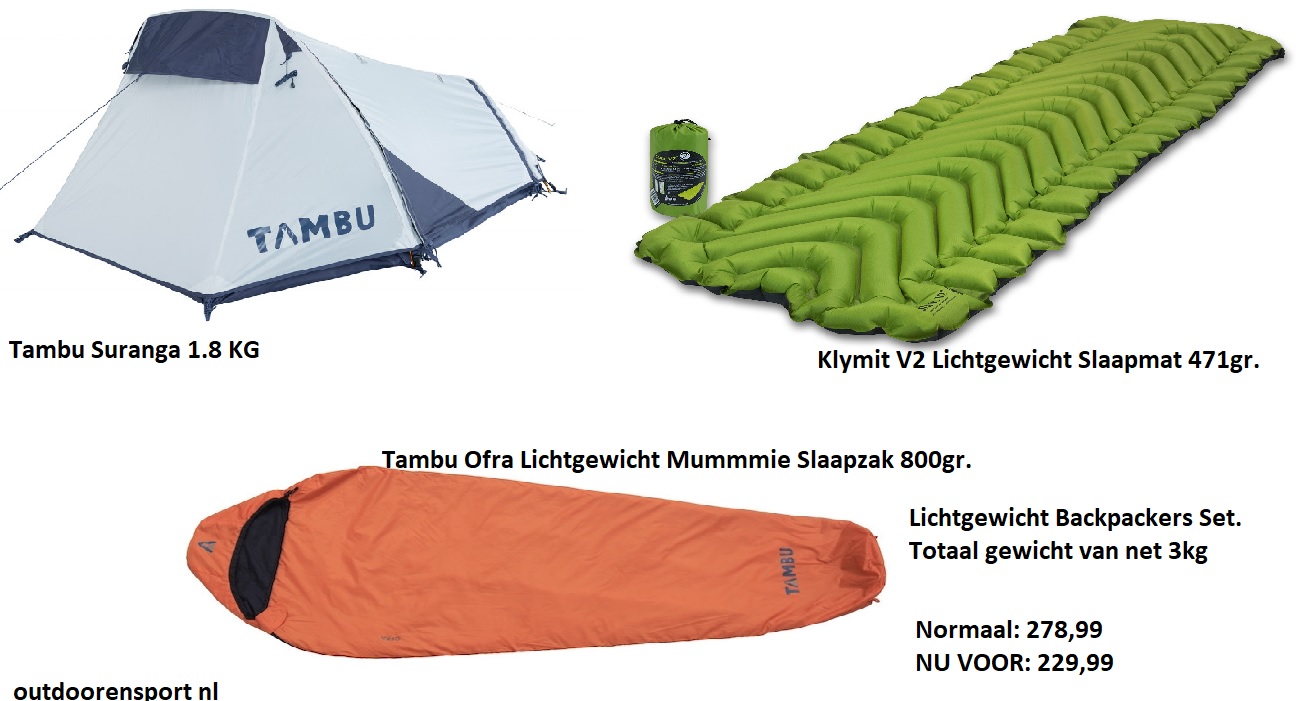 Lichtgewicht Backpackers set: Tent, Slaapmat en Slaapzak totaal 3kg!!