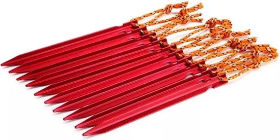 Lichtgewicht Aluminium Haringen 12 stuks 18cm Y model Rood