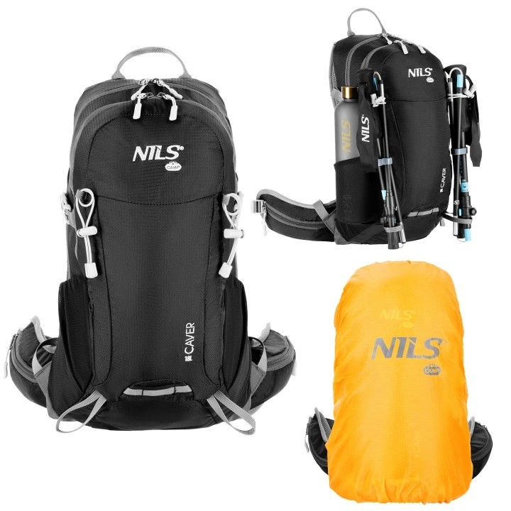 NILS CAMP Tourist Caver 18 liter backpack zwart rugzak+ regenhoes - Afbeelding 2