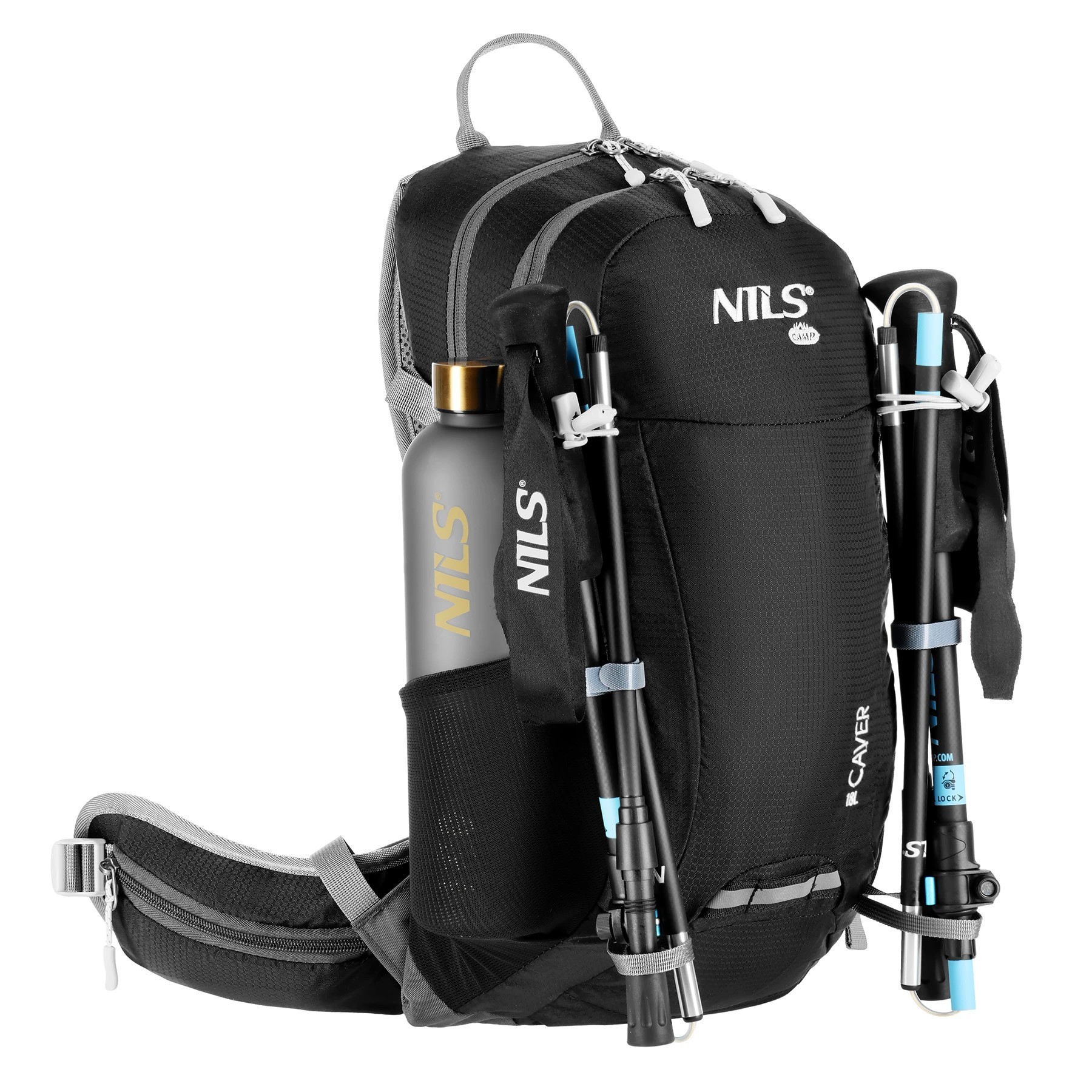 NILS CAMP Tourist Caver 18 liter backpack zwart rugzak+ regenhoes - Afbeelding 4
