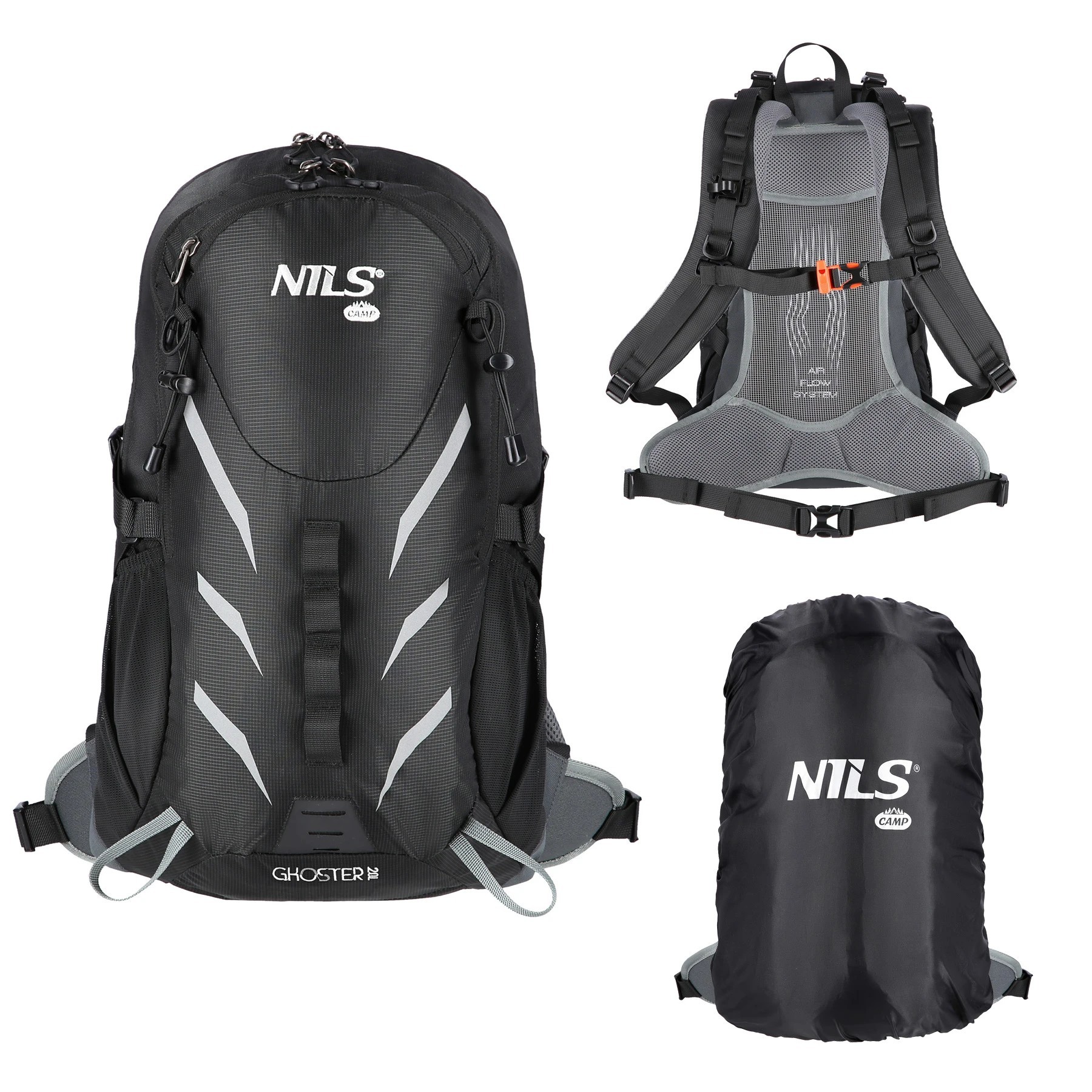 NILS CAMP backpack Tourist black Ghoster 20 liter rugzak+regenhoes